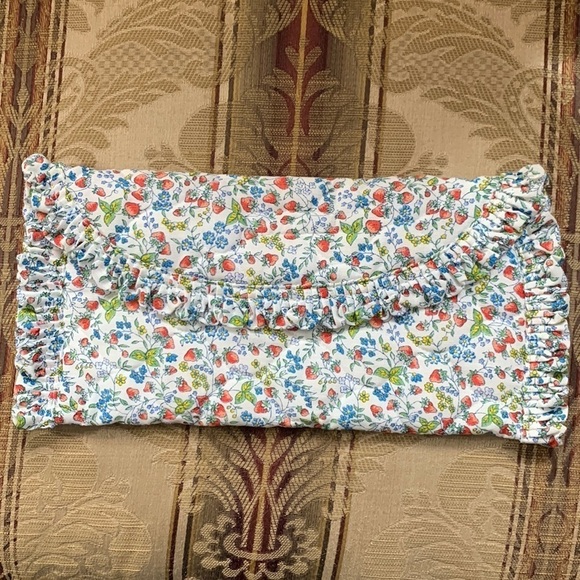 Vintage quilted Ruffle envelope pouch travel bag strawberry vines print - Picture 1 of 7